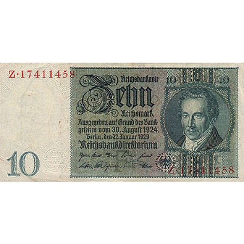 1929 -  Alemania PIC 180b billete de 10 Reichsmarcos S/C