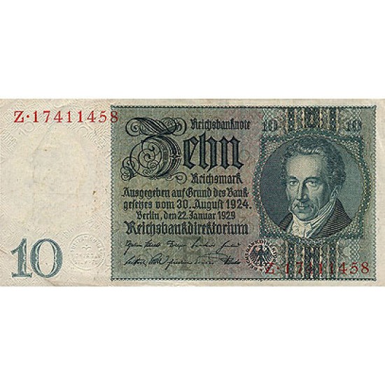 1929 - Alemania PIC 180 b 10 Reichsmarks banknote 1929 - Alemania PIC 180 b 10 Reichsmarks banknote