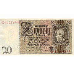 1929 -  Germany PIC 181b 20 Reichsmarks UNC banknote