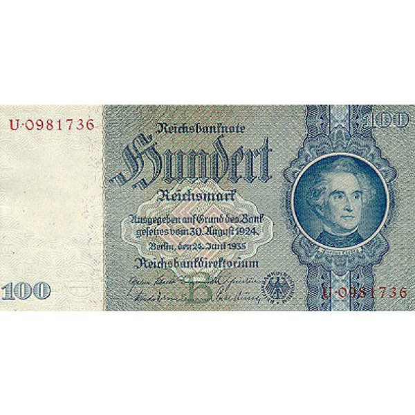 1935 -  Germany PIC 183a         100 Reichsmarks banknote