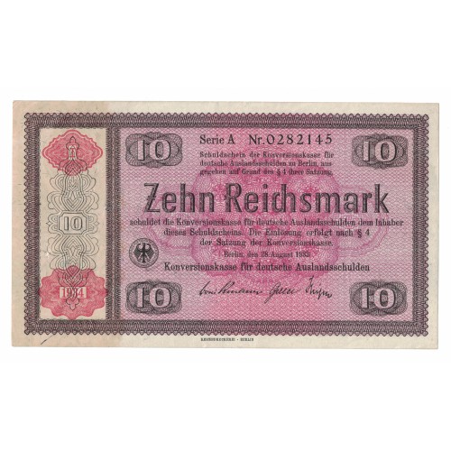 1933 -  Germany PIC 200 10 Reichsmarks banknote XF