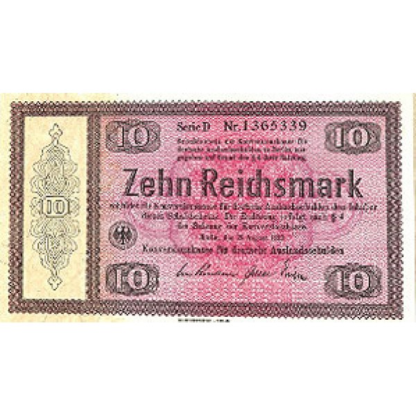1933 -  Germany PIC 200        10  Reichsmarks banknote