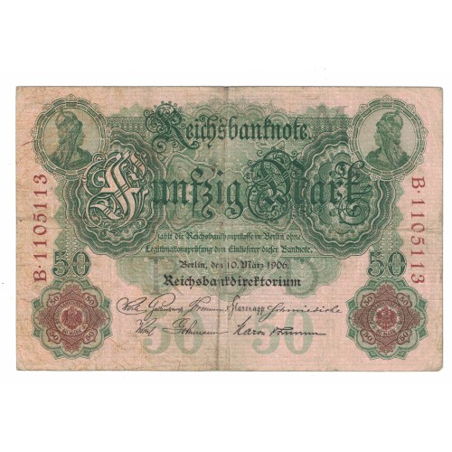 1906 - Germany PIC 26b 50 Marks F banknote