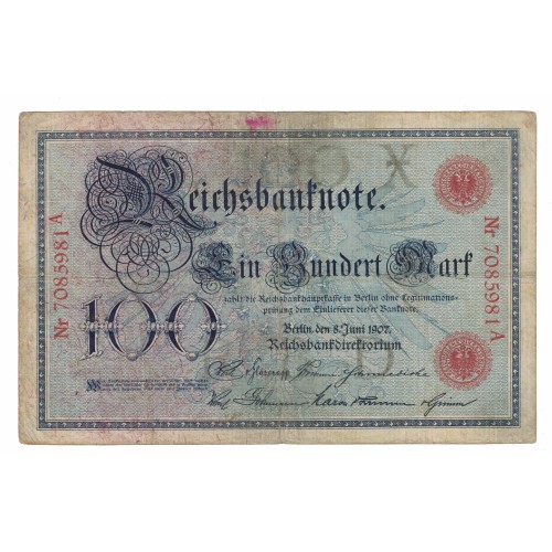 1907 - Germany  PIC 30 100 Marks F banknote