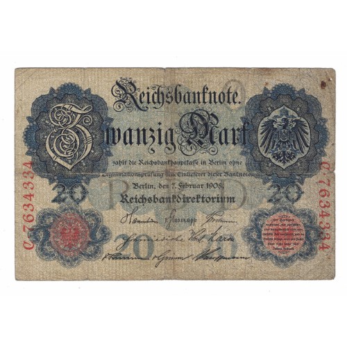 1908 -  Alemania Pic 31 billete de 20 Marcos BC