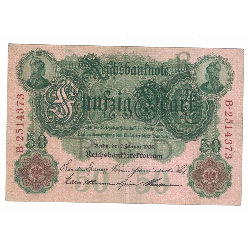1908 -  Alemania Pic 32 billete de 50 Marcos BC