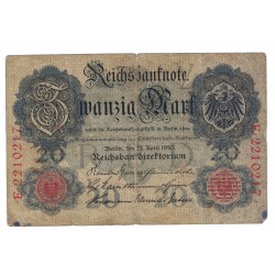 1910 - Alemania PIC 40b billete de 20 Marcos BC