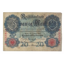 1910 - Germany Pic 40b 20 Marks VF banknote