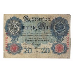 1910 - Alemania Pic 40b billete de 20 Marcos MBC