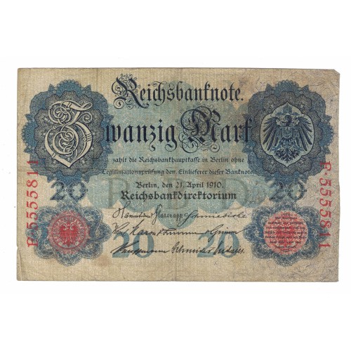1910 - Germany Pic 40b 20 Marks VF banknote
