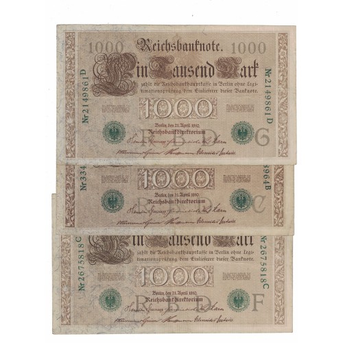 1910 - Germany Pic 45b 1.000 Marks banknote VF