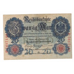 1914 - Germany Pic 46b 20 Marks VF banknote