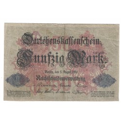 1914 - Germany PIC 49b  50 Marks banknote F