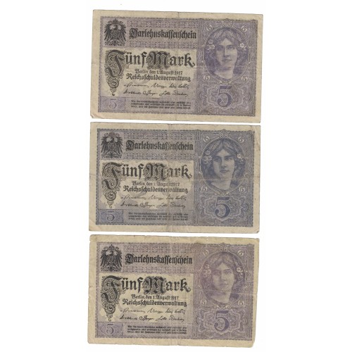 1917 - Alemania PIC 56b billete de 5 Marcos BC
