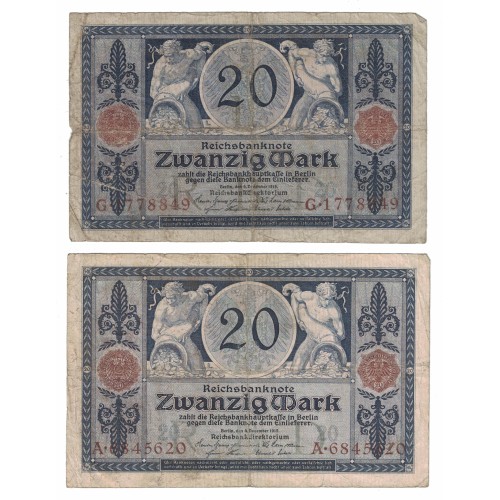 1915 - Alemania PIC 63 billete de 20 Marcos BC