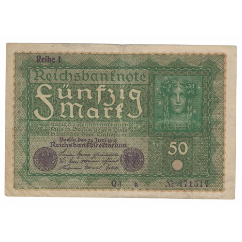 1919 - Germany PIC 66 50 Marks banknote VF