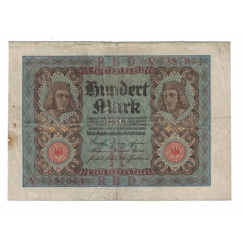 1920 - Alemania PIC 69 a billete de 100 Marcos BC