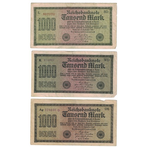 1922 -  Germany PIC 76b 1.000 Marks F banknote