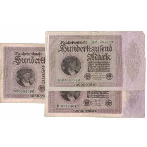 1923 -  Germany PIC 83a 100.000 Marks F banknote