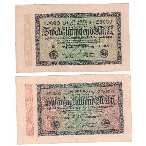 1923 - Germany PIC 85a 20.000 Marks banknote XF