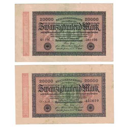 1923 - Alemania Pic 85c billete de 20.000 Marcos BC