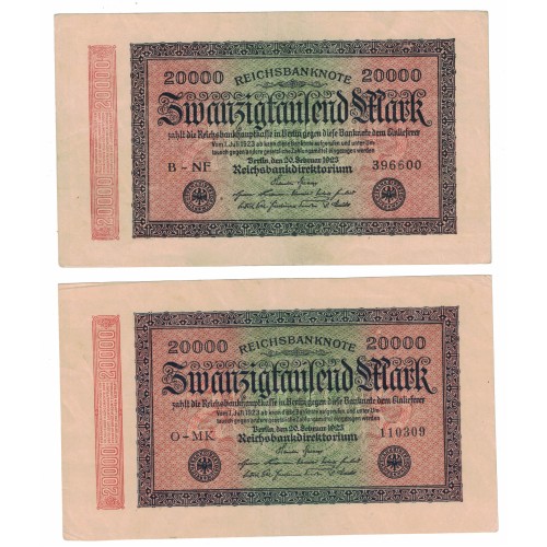 1923 -  Germany Pic 85c 20.000 Marks XF banknote