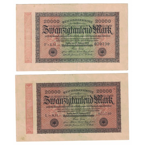 1923 - Germany Pic 85c 20.000 Marks VF banknote