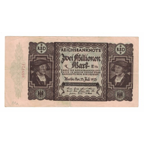 1923 -  Alemania PIC 89a billete de 2 Millones Marcos MBC