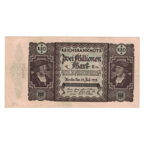 1923 - Germany PIC 89a 2 Millons Marks VF banknote