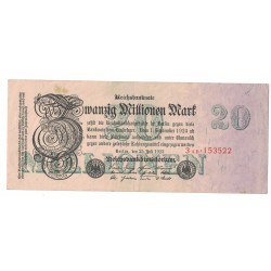 1923 - Alemania PIC 97b billete 20 Millones Marcos BC