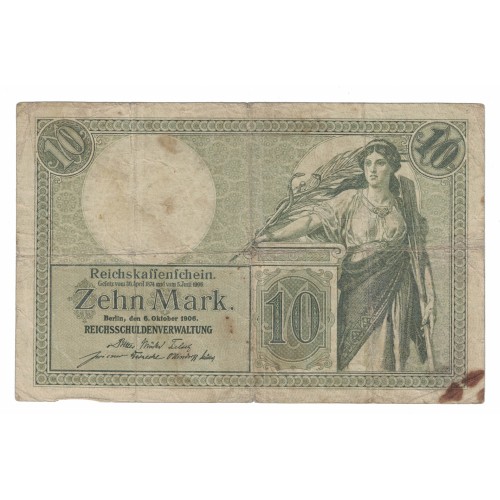 1906 - Alemania PIC 9b billete de 10 Marcos BC