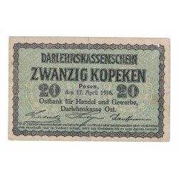 1916 - Germany PIC R120 20 Kopeken VF banknote