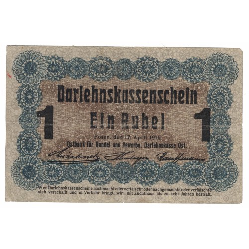 1916 - Germany PIC R122 1 Rubei VF banknote