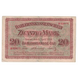 1918 - Alemania PIC R131 billete de 20 Marcos BC