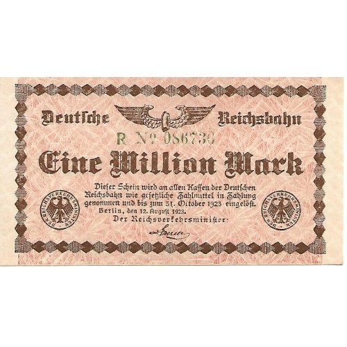 1923 -  Alemania PIC Specimen 1011 billete 1 Millón de Marcos S/C