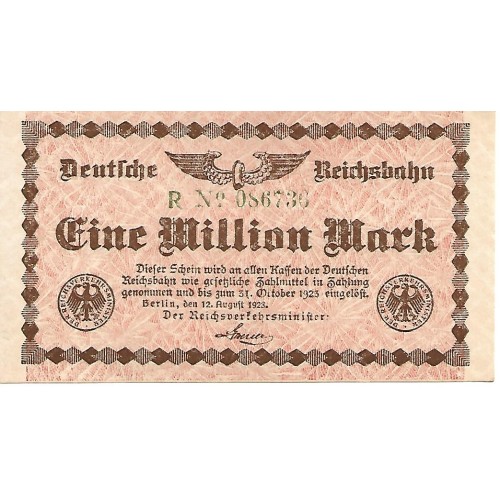 1923 -  Germany PIC Specimen 1011 one million of marks UNC