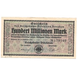 1923 -  Alemania PIC Specimen 1177 billete 100 Milllones de Marcos S/C