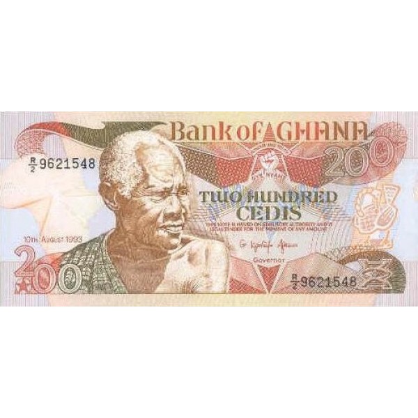  1990- Ghana Pic 27b 200 Cedis  banknote