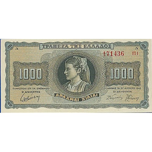 1942 - Grecia PIC 118   billete de  1.000 Dragmas