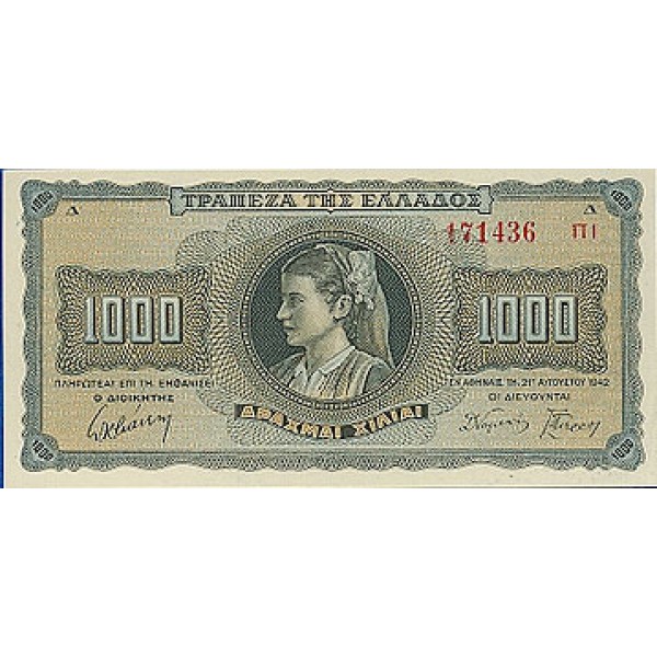 1942 - Greece PIC 118   1.000 Drachmai  banknote