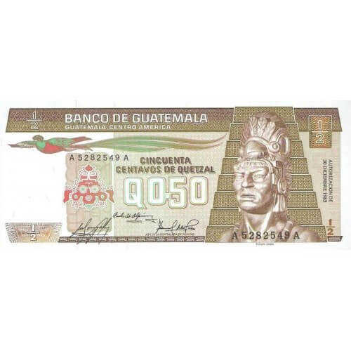 1982 - Guatemala P58c 1/2 Quetzal banknote