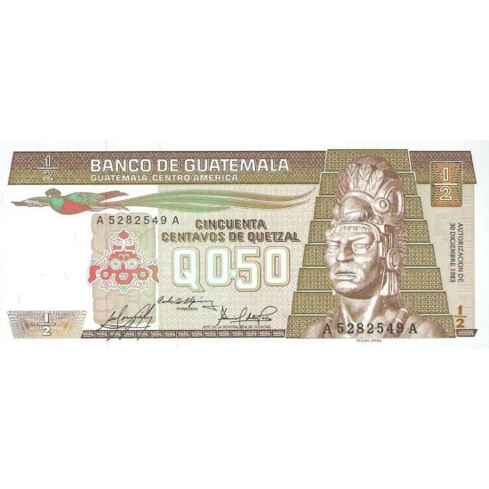 1982 - Guatemala P58c 1/2 Quetzal banknote 1982 - Guatemala P58c 1/2 Quetzal banknote