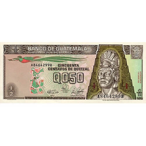1989 - Guatemala P72  billete de  1/2 Quetzal