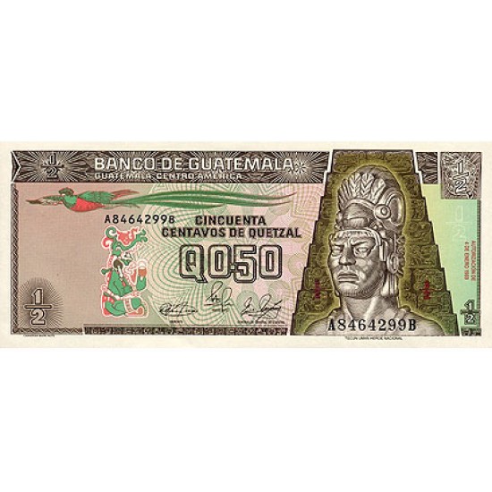 1989 - Guatemala P72 1/2 Quetzal banknote 1989 - Guatemala P72 1/2 Quetzal banknote