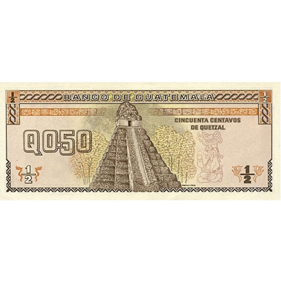 1989 - Guatemala P72 1/2 Quetzal banknote 1989 - Guatemala P72 1/2 Quetzal banknote
