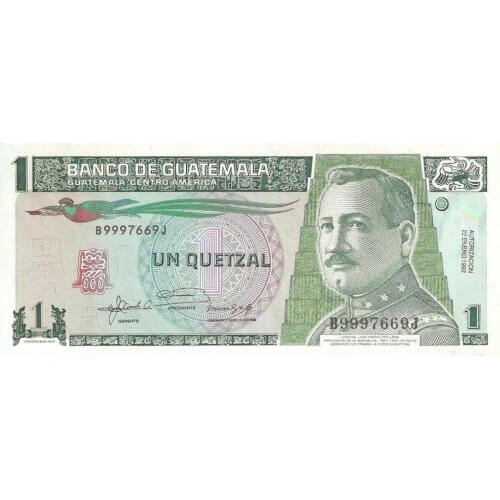 1992/febrero - Guatemala P73d billete de 1 Quetzal