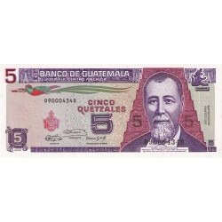 1991 - Guatemala P74b 5 Quetzales banknote