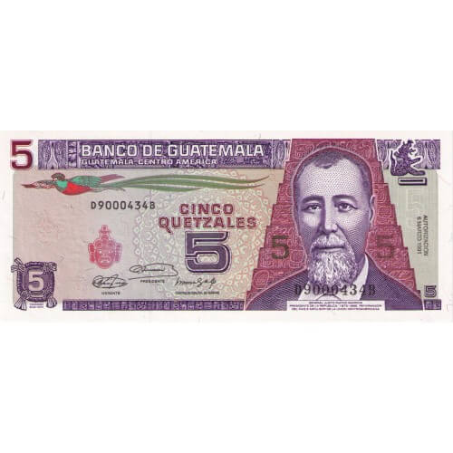 1991 - Guatemala P74b billete de 5 Quetzales