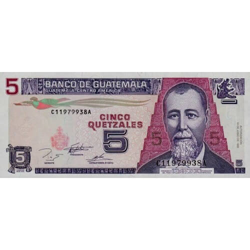 1995 - Guatemala P88b billete de 5 Quetzales