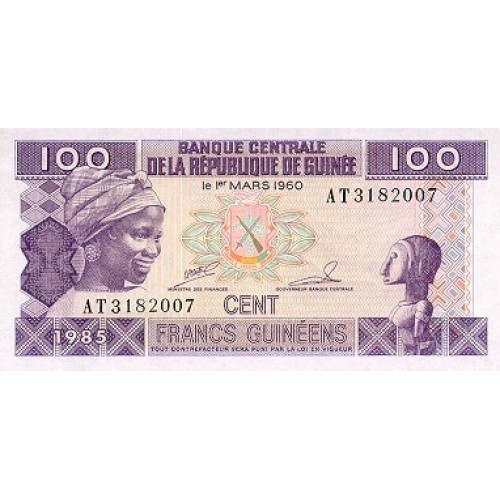 1985- Guinea  pic 30   100 Francs banknote